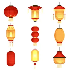 2021牛年新年各种灯笼喜庆矢量插画元素新年元旦