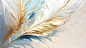 Photo there is a painting of a feather with gold and white feathers generative ai