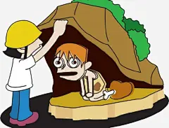 卡通手绘儿童免抠素材_新图网 https://ixintu.com 卡通人物 小男孩 山洞 黄色帽子