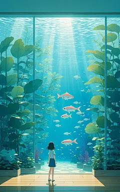 鱼 海洋馆 壁纸 高清壁纸 手机壁纸 小女孩 水缸