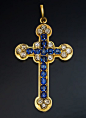 Antique Sapphire, Diamond and Gold Cross Pendant: 
