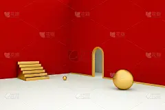 3D渲染红色几何背景，可用于海报、商业活动等背景