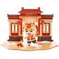 龙年春节新春新年过年除夕卡通感3D可爱龙年俗场景组合元素素材