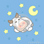 Cartoon cute cow sleep with stars. Vector illustration.