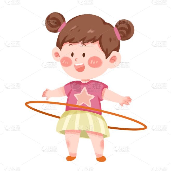 手绘儿童人物插画贴纸-转呼啦圈