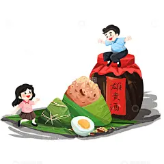 端午粽子卡通人物咸鸭蛋雄黄酒端午元素高清模板免费下载-趣麦麦图