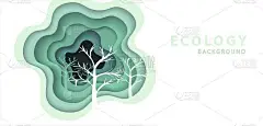 时尚工艺风格的自然概念。想想绿色3D抽象的绿色波浪背景与剪纸形状。认为泡沫。矢量设计布局的业务介绍，