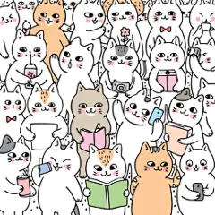 卡通小猫咪 可爱 手绘 简笔画  宠物 玩耍 游戏 甜蜜 装饰 平面设计素材 AI矢量