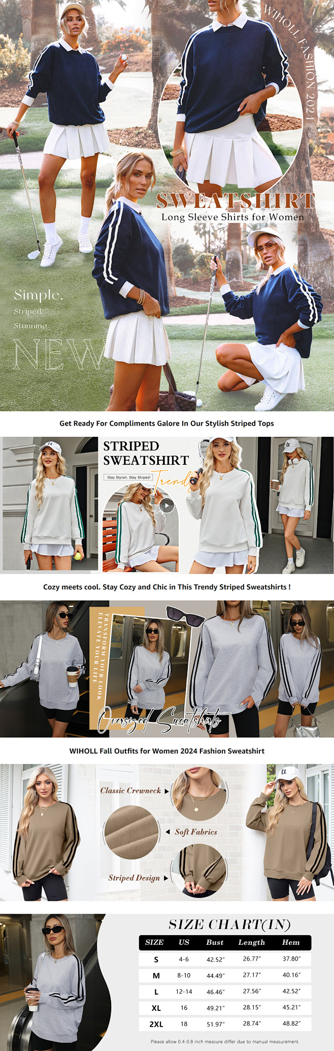 WIHOLL Damen Sweatshirts - Leichte Langarm Pullover Mit Gebogenem Saum