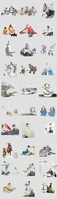 水墨古代人物中国风古典古人插画PNG免扣图