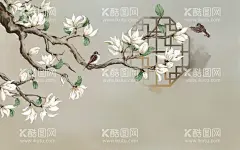 玉兰花鸟背景墙  - 源文件下载【酷图网】玉兰,工笔画,花鸟,新中式,水彩画,装饰画,花,花鸟装饰画,中式背景,手绘,水墨,现代,中式手绘,工笔花鸟,大气,白玉兰,手绘玉兰,背景,工笔玉兰,山水背景,花鸟背景,简约背景墙,现代简约,沙发背景墙,中国风,高清,手工笔画,梅花,喜鹊,麻雀,鸟,蝴蝶,杏花,银杏,中式,古典,明清,床头背景墙,雅趣,