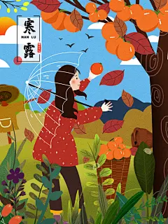 手绘寒露节气插画设计