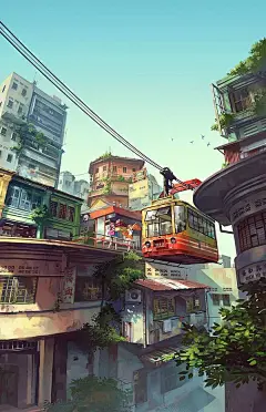 马来西亚插画师Chong FeiGiap的作品-城市里的明媚少女！好有宫崎骏的感觉！ : 马来西亚画师Chong FeiGiap将自己生活地区的场景画成了漫画。画风清新明丽，很治愈。 【分享自：腾讯微博，全球创意精选，很喜欢这种插画的感觉，似真非真的】