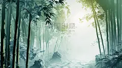 创意清明节中国风春季大自然森林里竹子风景风光的插画4
