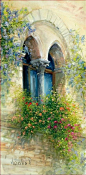  意大利艺术家Antonietta Varallo 庭院油画