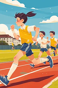 AI数字艺术扁平风校园运动会人物插画