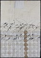 Brody Neuenschwander (calligrapher and text artist)  East/West Dictionary  2008Collage  of rice paper, old book parts and documents with whitewash on Rives BFK  printmaking paper; Chinese ink.