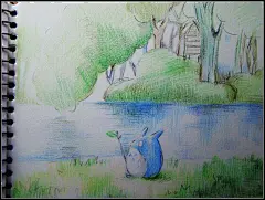 幸福豆豆  的插画 用喜欢的彩铅画的龙猫~(*^