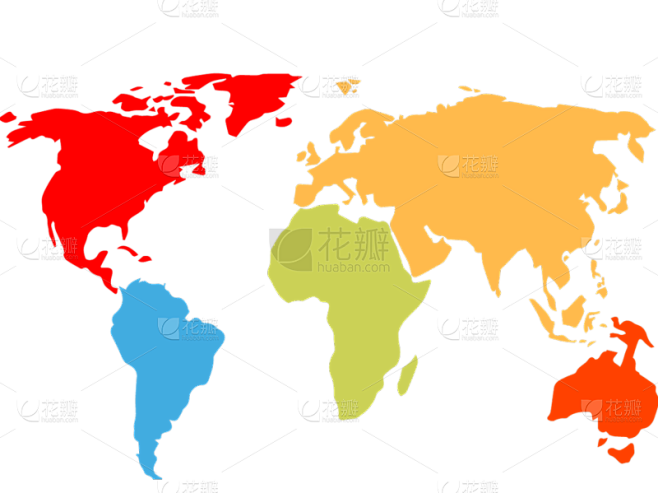 常规撞色平面世界地图元素素材