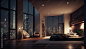 Luxury penthouse bedroom at night, ai generative