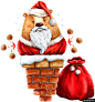 装扮圣诞老人 胖鼹鼠 烟囱礼袋 手绘圣诞卡通动物模板免扣png
