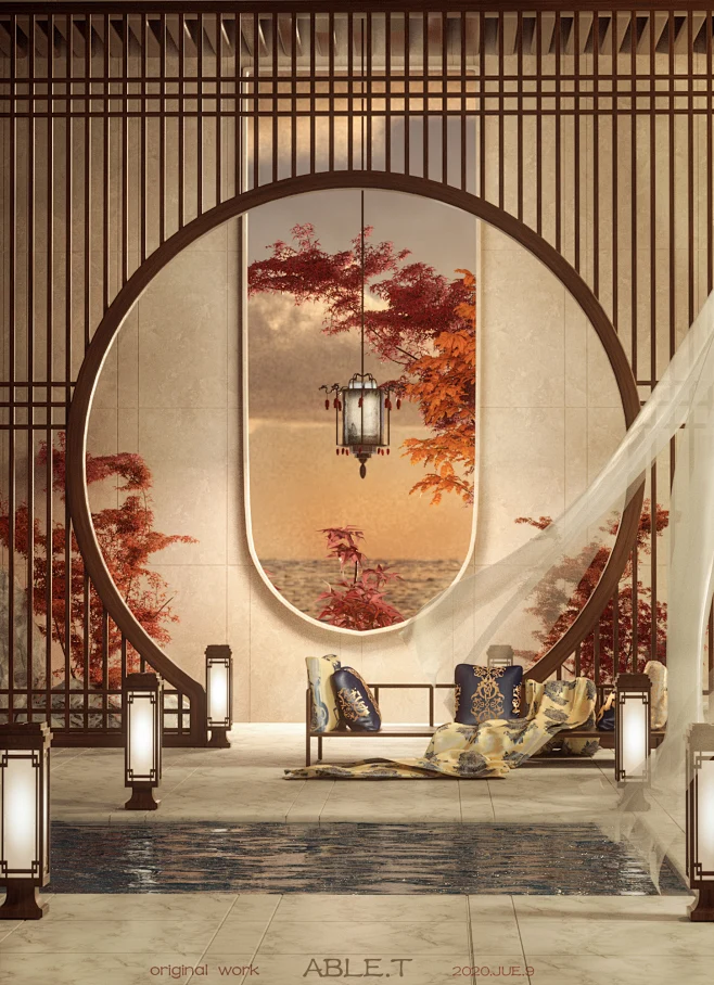 中式室内场景-花瓣网