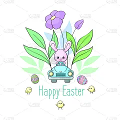 可爱的,复活节,汽车,小兔子,华丽的,贺卡,背景分离,动物,鸟类,鸡蛋