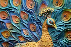 3D立体浮雕孔雀