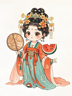 古风Q版卡通漫画贵妃吃西瓜 (4)