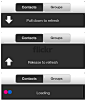 第二类：与品牌元素相关

当看到一只蓝色的小鸟，大家会很自然的想到Twitter；看到一个戴红色围巾的企鹅，大家会很自然地想到QQ；看到黄色中间带Z的星星，大家也会想到QQ空间，这就是品牌的力量，在下拉刷新这个设计点上，有很多应用在坚持做自己的品牌推广。

下图是Flickr的下拉刷新，下拉时，首先出现Flickr水印，松手loading时，玫红色和宝蓝色圆圈开始转动，相信Flickr的用户对这两个转动的小圈圈再熟悉不过