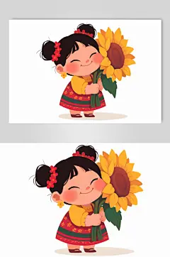 AI数字艺术夏季夏天向日葵人物插画-众图网