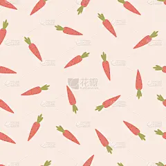 无缝图案与可爱的橙色胡萝卜在粉红色的背景，壁纸与胡萝卜。矢量插图。