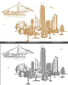 城市线条  - 源文件下载【酷图网】城市线条,桥梁,线条树,线条建筑,线条,手绘城市,地产广告,地产,