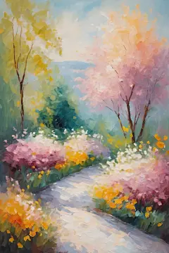 田园风光油画图片插画