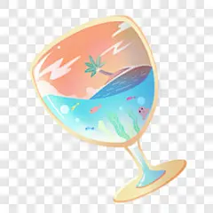 杯中世界奇幻海洋插画元素卡通手绘PNG图片 来自PNG搜索网 pngss.com 免费免扣png素材下载！