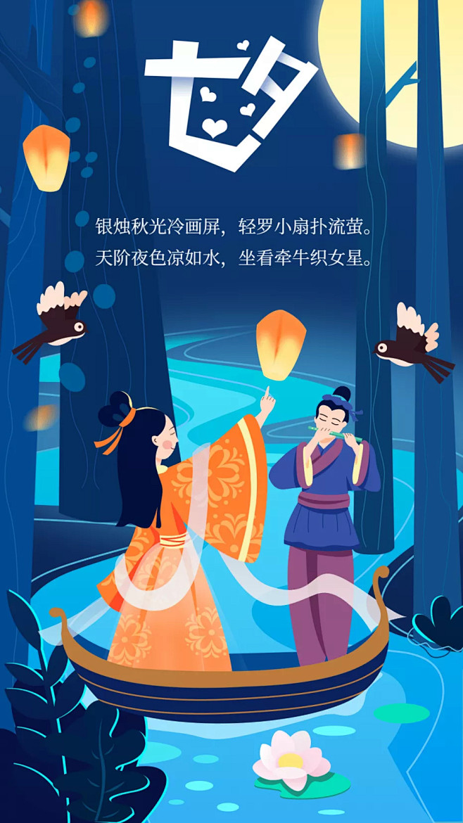 七夕全屏转发手绘