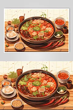 AI数字艺术火锅美食插画