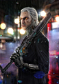 Witcher 2077, Johnson Ting : A fanart for fun and practice, based off a 3D model of Geralt face and some photobashing