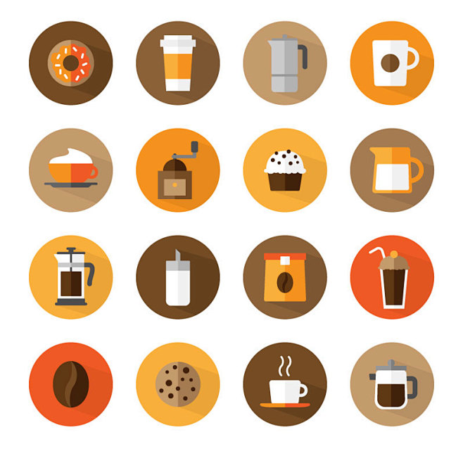 16款咖啡甜品图标矢量素材，素材格式：A...