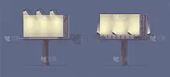 晚上广告牌设置。黑色背景上的3d广告牌。矢量图