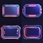 A rectangular futuristic metal frame with rounded corners, blue and purple, vector graphics, dark background, cyberpunk style