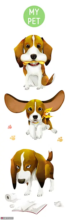 可爱小狗宠物幼犬彩色手绘萌宠插画萌宠动物素材下载-优图网-UPPSD