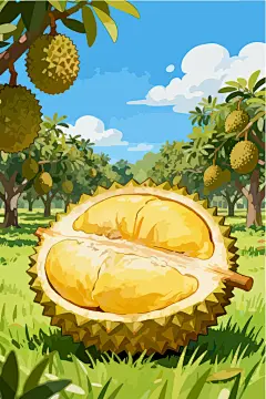 手绘榴莲水果插画