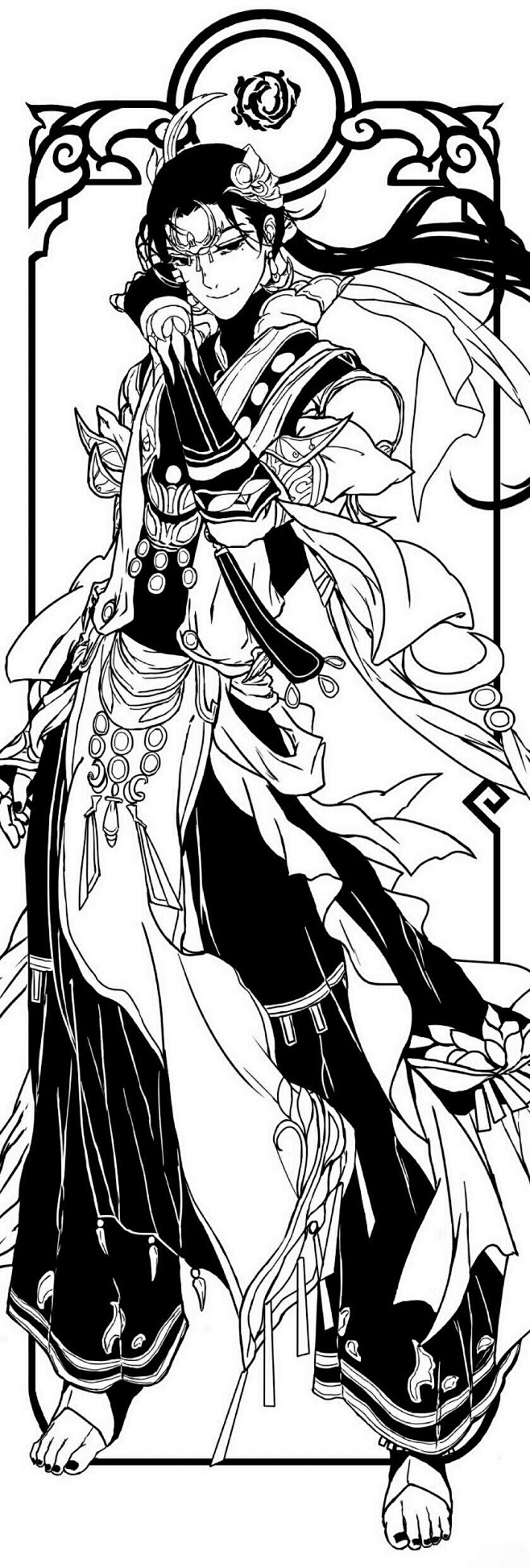 美しい男の白黒線のドラフト