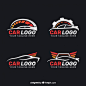 Set of four flat car logos with red elements Free Vector