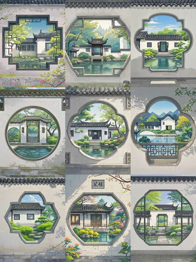 中式园林的窗牖，#苏式建筑 #风景 #中式建筑 #绘画 #中式庭院 #国风插画 #建筑插画 #风景插画 - 小红书-花瓣网