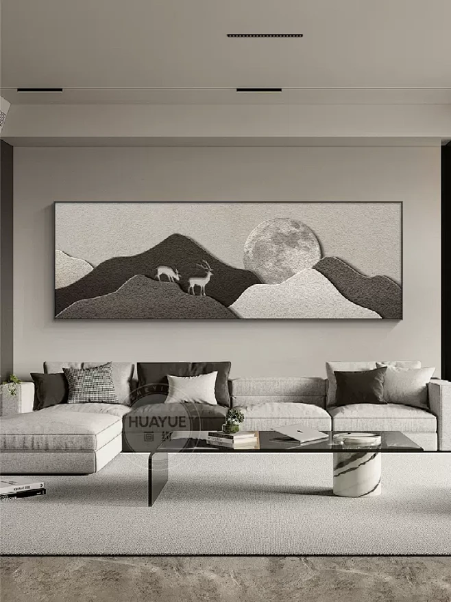 现代简约客厅装饰画抽象麋鹿沙发背景墙挂画...