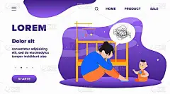 抑郁妇女与新生儿平面矢量插图