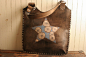 Leather Tote - Antique Black, silver, blue - Poppy Garden pattern with flowers