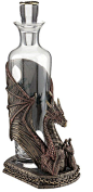 This unique decanter is perfect for a fantasy lover! A glass bottle sits snugly in the wings of a dragon. The visible half of the mythical beast rears back, displaying claws. It's stately and magical, and useful, too!